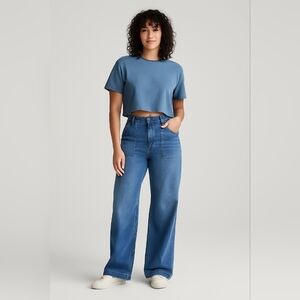 American Eagle Curvy Super High Rise Baggy Wide Leg Jeans 16 Long Stretch Blue